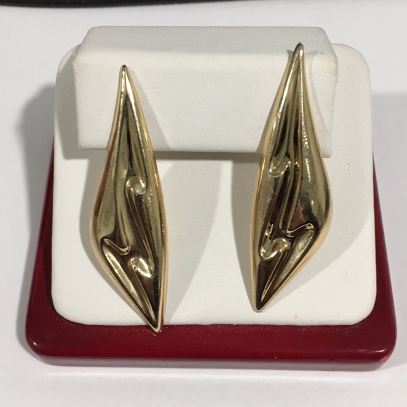 14k Yellow Gold Drop Dangle Earrings Push Backs - Picture 3 of 4